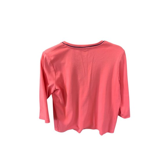 Cabot Womens Size Medium Orange Pullover VNeck Embelllished Collar 1/4 Button 3/ - Picture 2 of 2